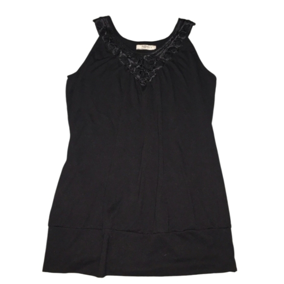 ROMY Black Tank Top Sleeveless V-Neck Statement Flowey Tunic Womens Size Medium - Picture 4 of 10